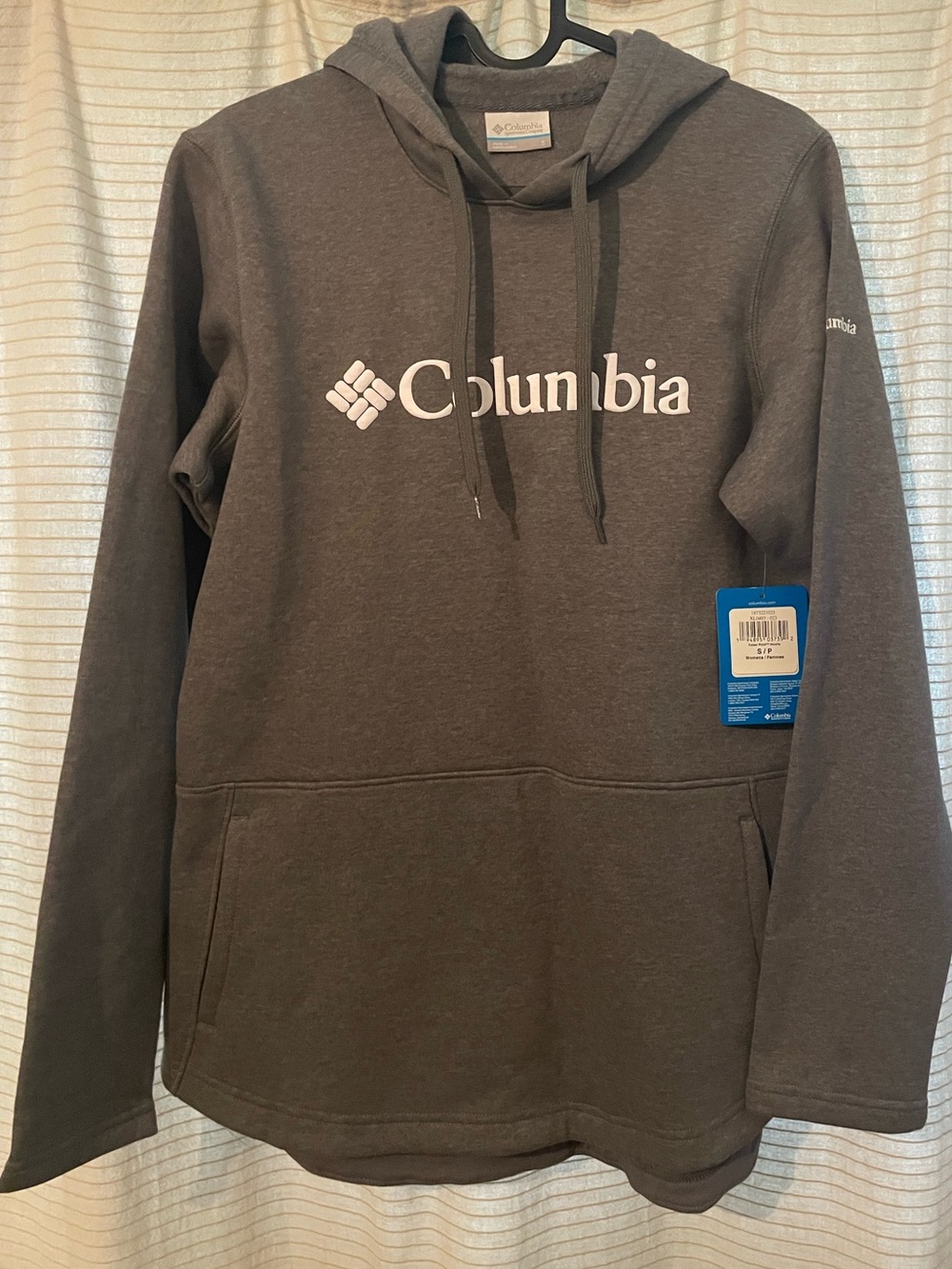 Columbia Women’s Hoodie in Charcoal Gray with White  Columbia Logo style